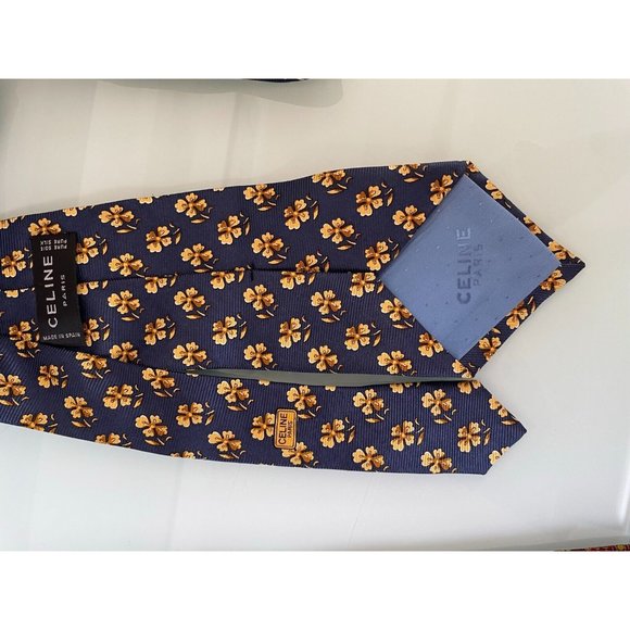 CELINE PARIS Blue Printed Silk Necktie Tie flower design - Picture 7 of 7
